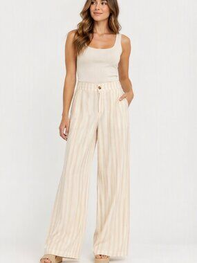 ✨ Chic Neutral Vertical Striped Wide-Leg Palazzo Pants! ✨
